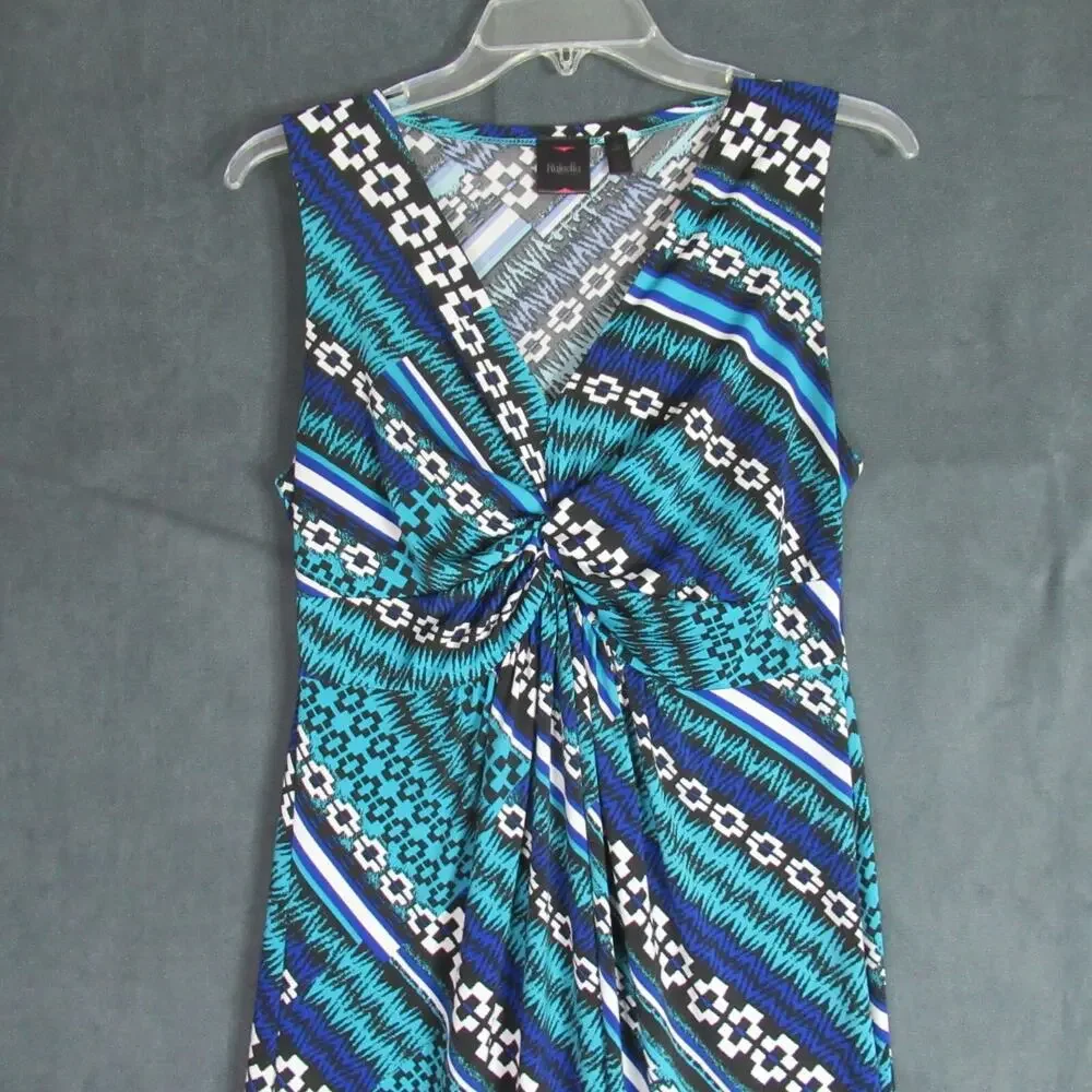 Rafaella Dress Womens Small Blue Geometric Sleeveless Maxi Resort Beachy Sexy